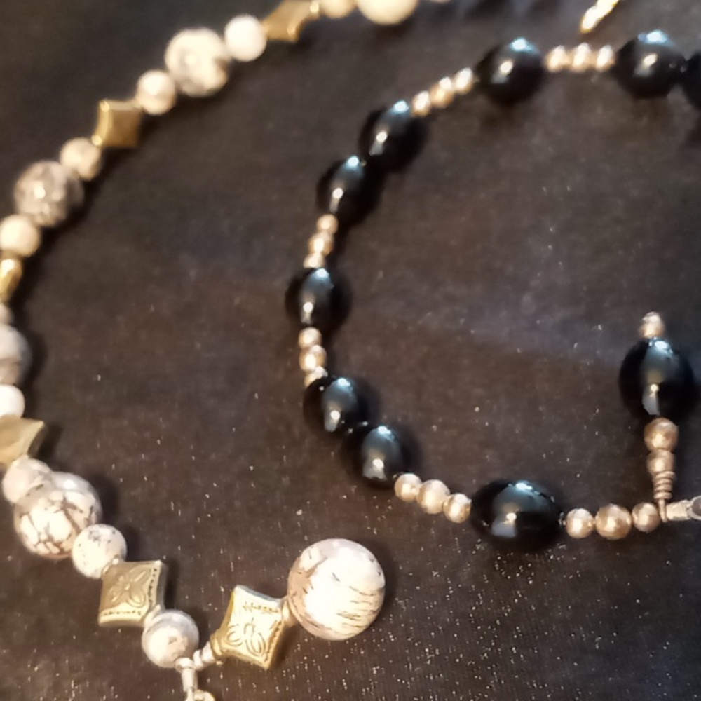 Black onyx & marbled agate toggle bracelets . natural stone sizes 8 & 9